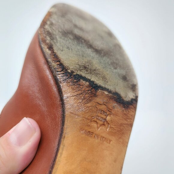 Vintage Ferragamo Brown Shoes Heels 7 Leather Bow Pumps - Picture 9 of 13